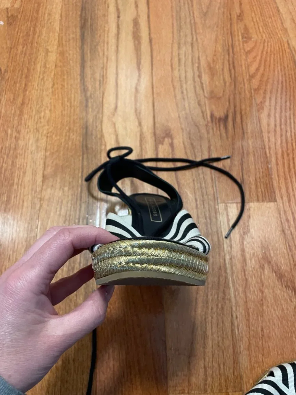 Marc Jacobs Dani Striped Canvas Wedge Espadrille Sandals Gold Heel Size 38